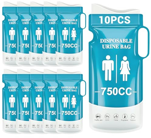 Shyllin Einweg Urinbeutel für Unterwegs 750 ml 10 Stück Tragbare Reise Urinal mit Gel, Pinkelbeutel Taschen-WC für Männer Frauen Kinder, Notfall Toilette für Auto, Camping, Reisen, Wandern