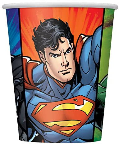 Warner Bros. 87706EU - Gobelets en Carton sans Plastique - 266ml - Fête de Justice League - 8 Pièces (Lot de 1)
