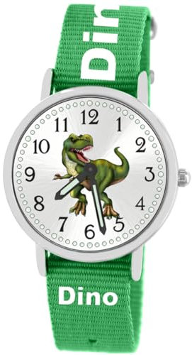 Brecjon Kinder Armbanduhr Jungen Jungenuhr Kids Dinosaurier T Rex Leuchtzeiger 5ATM Wasserdicht Textil Armband Dino Aufdruck 5101