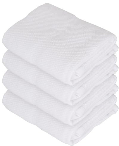 Nicola Spring Deluxe Tea Towel - 60 x 40cm - White - Pack of 4-100% Cotton Tea Towel Absorbent Kitchen Cloth Soft Hand Towel Glass Cleaning Cloth