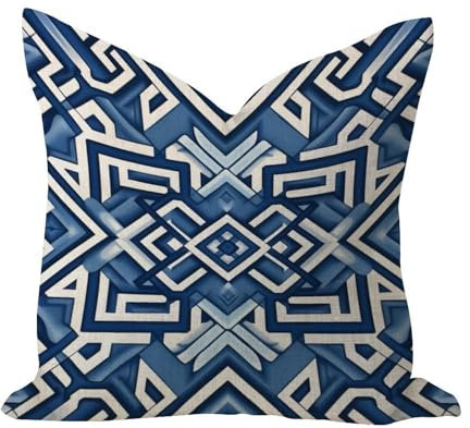 Marineblauer Spitzefield-Kissenbezug mit Gittermuster, 50,8 x 50,8 cm, Sackleinen, Bauernhaus-Kissen, traditioneller spanischer Orient, traditioneller quadratischer Kissenbezug für Zuhause, Zelt,