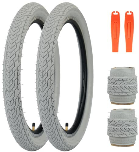 ZUKKA 20 x 2,35 Fahrradreifen 1/2 Pack 50,8 cm x 2,35 BMX-Fahrradreifen, klappbarer Ersatzreifen für MTB, Mountainbike, BMX, Pendler-Fahrrad (grau, 2 Reifen + 2 Hebel)
