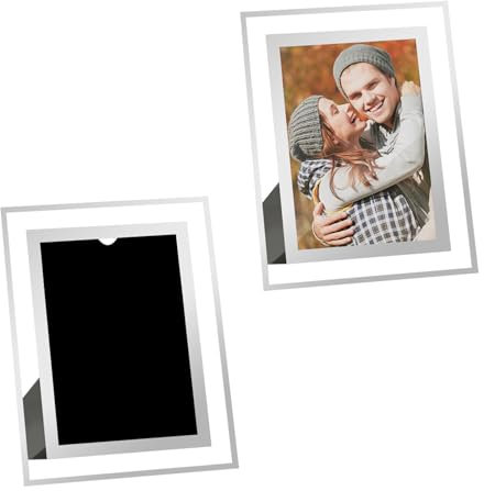 Hoxfly Cadre Photo en Verre, 2 PCS Cadre Photo de 12.7x 17.8 cm, Cadres Photo Scintillants en Cristal Argenté Brillant, Cadre Photo Transparent avec Façade en Verre pour Affiches, Puzzles, Dessins