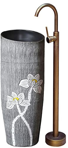 WOTZOV Badezimmer-Waschbecken mit Sockel, Waschbecken mit Sockel, Garten-Säulenwaschbecken, Waschbecken, integriertes Waschbecken, Bodenwaschbecken, Säulenwaschbecken, Keramik-S