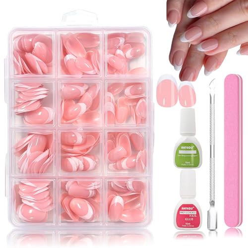 Virellay 288 Stück French Oval Falsche Nägel Zum Aufkleben Kit - Full Cover Künstliche Nägel Medium - Rosa Weiß Künstliche Nägel Tips für Frauen - Fake Nails für Maniküre DIY