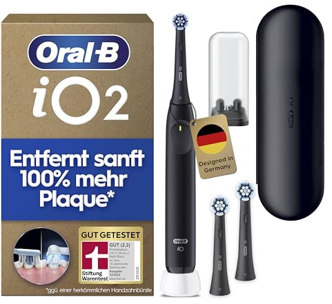 Oral-B iO Series 2 Elektrische Zahnbürste Schwarz PLUS Original Oral-B iO Sanfte Reinigung Aufsteckbürste Schwarz 3x