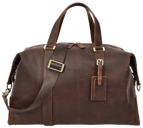 Real Leather Holdall Mid Size Weekend Overnight Cross Body Travel Bag Aspen