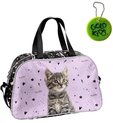 Paso - Sporttasche Kinder für Mädchen & Jungen - Umhängetasche mit Katze Motiv - Schwimmtasche mit verstärktem Boden - Trainingstasche 40 x 25 x 15 cm