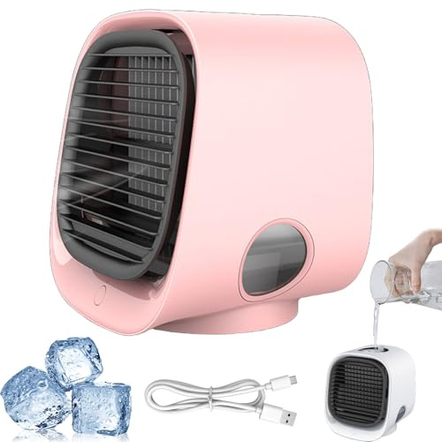 LuftküHler, Tischventilator Mit WasserküHlung, Klimaanlage, Mini Klimaanlage füR Zimmer, Tragbarer KüHlventilator füR Haus, BüRo, Schlafzimmer (rosa)
