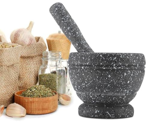 Juego De Mortero Y Maja De Granito, Molinillo Manual de Ajo de Plástico PP | Mortero con maja de plástico, Cuenco de guacamole Manual, Tritura Guacamole Ajo Jengibre Especias, negro