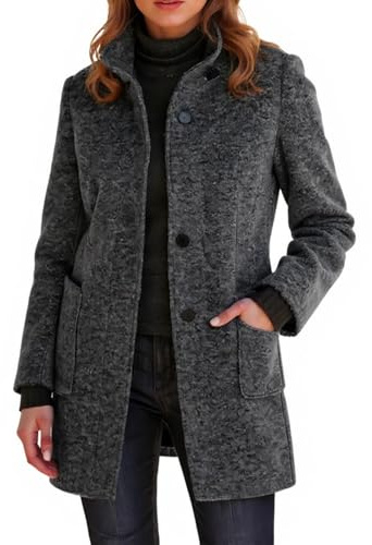 Wollmantel Damen Winter Mantel Lang Wintermantel Elegante Damenmantel Casual Tweed Übergangsjacke Einfarbig Freizeitjacke Stehkragen Jacke Mit Knöpfen Winterjacke Frauen Mit Taschen Wolljacke