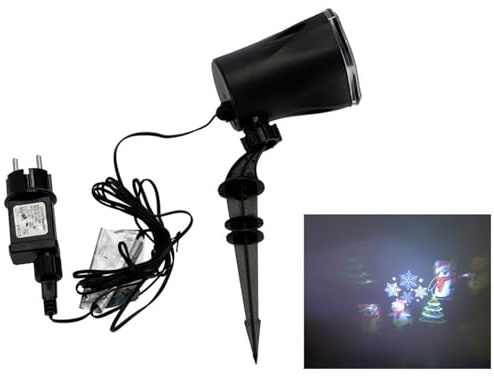 Acan Tradineur Projecteur rotatif LED de figurines de Noël, intérieur et extérieur, blanc froid, 4 W, plastique, câble de 3 mètres, éclairage, lumières de jardin, 10,5 cm