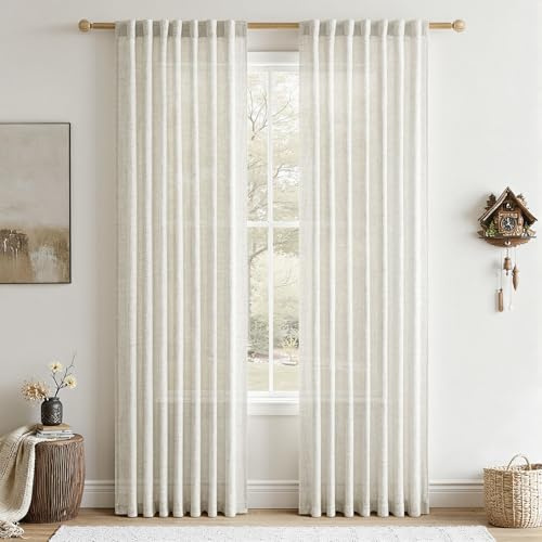 CUTEWIND Vorhang Beige Leinenoptik Halbtransparent 2er Set Gardinen Wohnzimmer Modern H 225 x B 140 cm, Vorhänge Beige Leinen Schlafzimmer Curtains Living Room, mit verdeckten Schlaufen