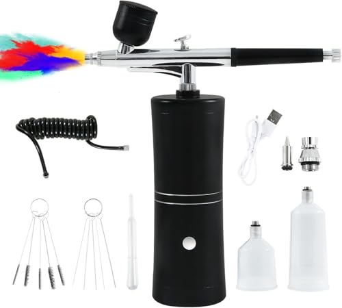 Airbrush Set mit Kompressor, Handheld Airbrushpistole, Tragbarer Kabelloser Airbrush Kit, mit Düse und Reinigungsbürsten-Set für Malerei, Make-up, Tortendekoration, Tattoo-Modellierung, Nageldesign