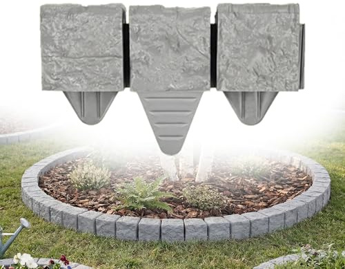 BAKOKI Rasenkante Granitoptik 1.2m Grau, Pflastersteine Kunststoff 10 x 10 x 10 cm – Beeteinfassung Beetumrandung Beetbegrenzung, Gartenzaun Beetzaun Blumenbeet Umrandung, wetterfest