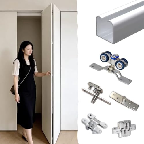 Vibeo Rail Porte Coulissante Kit de Quincaillerie pour Porte à Deux Battants, Rail Supérieur pour Porte de Placard Coulissante, Rails Aluminium pour Porte de Placard Pliante(90cm/35in)