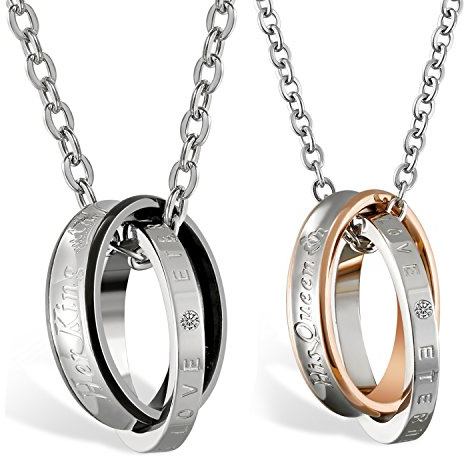 OIDEA 1 Paar(2PCS) Ring Partner-Anhänger mit 45cm und 50cm Kette, Halskette Halsband für Damen Herren