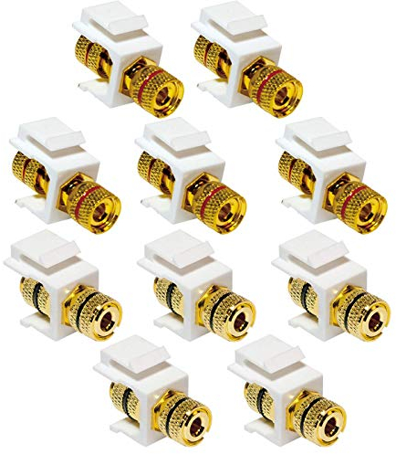 Faconet® Set mit je 5x Keystone Jack Modul Farbmarkierung schwarz und 5x Farbmarkierung rot Audiokabel Lautsprecherkabel Polklemme > Gewindebuchse für Audio- Lautsprecher Verkabelung