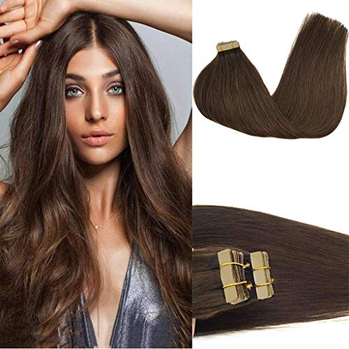 GOO GOO Tape Extensions Echthaar 35cm 20pcs 50g Schokolade Braun Tape in Extensions Echthaar Haarverlängerung Echthaar Tapes Hair Extensions Echthaar