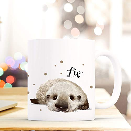 ilka parey wandtattoo-welt Tasse Becher mit Otter Baby & Punkte Geschenk mit Tiermotiv Kaffeetasse Ottertasse mit Namen Wunschnamen Kaffeebecher ts782