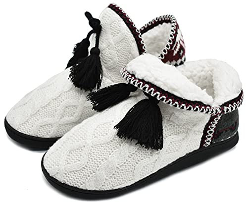 COFACE Hüttenschuhe Damen Lammfell Hausschuhe Warme Winter Flauschige Fell Hausstiefel Gefüttert Plüsch Pantoffeln Mädchen Hausboots 37-38