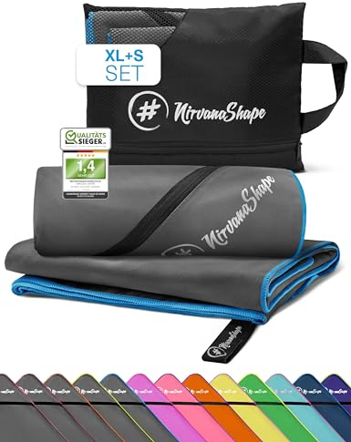 NirvanaShape Mikrofaser Handtuch, Microfaser Handtücher leicht, kompakt als Badetuch, Reisehandtuch, Strandtuch, Sporthandtuch, 2er Set XL+S 200 x 100 + 60 x 40 cm