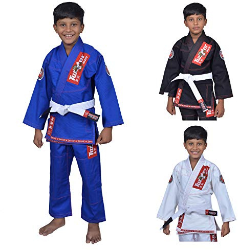 TWISTER Kids Jiu Jitsu Gi Ultra Light Youth Gi with Gi Bag & White Belt Included (Blue/Red,C2)
