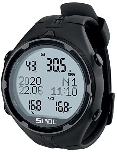 Seac Action, Tauchcomputer für Gerätetauchen und Freediving, Logbuch, Dive Planner, Safety Alarme, schwarz HR