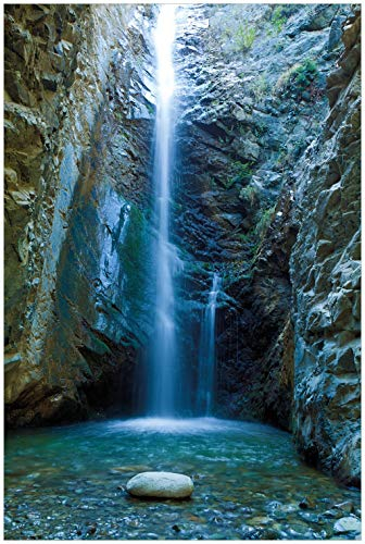 Wallario Glasbild Wasserfall bei Sonneneinfall - 60 x 90 cm Wandbilder Glas in Premium-Qualität: Brillante Farben, freischwebende Optik