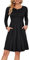 AUSELILY Women's Long Sleeve Pleated Loose Swing Casual Dress with Pockets Knee Length Black S