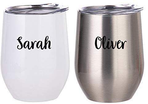 Encargo Personalizado Nombre Vino Vaso Doble Pared Taza Picnic 12oz Blanco Plata Acero Inoxidable