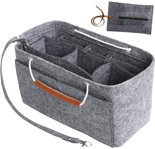 Yoillione Damen Taschenorganizer Filz Innentaschen für Handtaschen Einsatz, Tasche in der Tasche Organizer Filz Handtaschen Organizer Mittel, Grau Bag Organizer