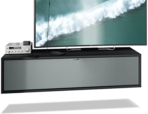 Vladon TV Board Lana 120 Hängeschrank Lowboard 120 x 29 x 37 cm, Made in Germany, Korpus in Schwarz matt, Fronten in Graphit seidenmatt | Große Farbauswahl