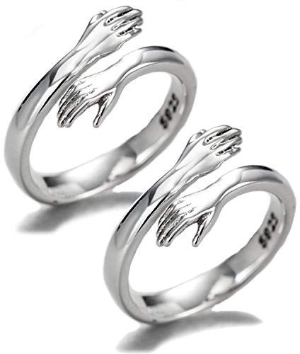 925 Sterling Silber Umarmungsringe für Frauen, I Love You Forever Love You Mutter Geschenk Schwester Geschenke Gravierte Worte Umarmung Hände Offener Ring (2PCS hug rings)
