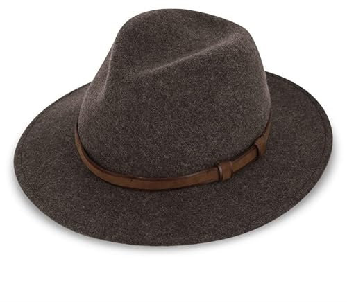 fiebig Dover Traveller Wollfilzhut | Crushable & Waterproof Filzhut mit Ledergarnitur | Outdoor Hat (57-M, Braun-Melange)