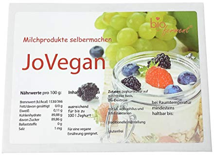 JoVegan Bioferment® zur selber Herstellung von veganem köstlichem Joghurt - 3 Beutel Joghurt-Starterkulturen - zur Herstellung von bis zu 90 Liter Joghurt