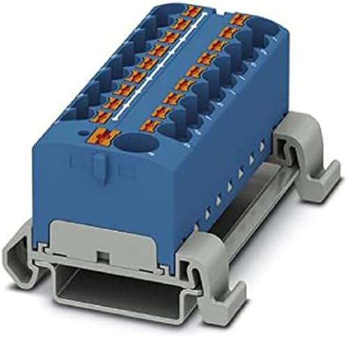 PHOENIX CONTACT PTFIX 10/18X4-NS35A BU Verteilerblock, 800 V, 32 A, Anzahl der Anschlüsse 19, Querschnitt 0,2 mm² - 6 mm², AWG 24 - 10, Breite 64,8 mm, Blau, 8 Stück