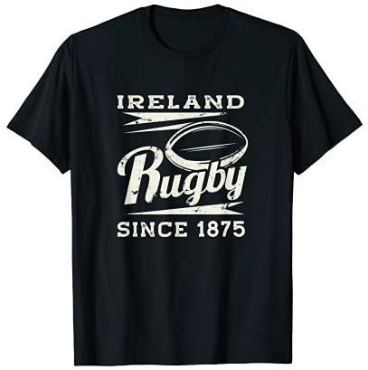 Ireland Rugby Merch Vintage Rugby T-Shirt Schwarz Unisex Erwachsene Klein EU 3/4 Ärmel Pull-On Klassisch Vintage-Design Rugby-Fans, Herren, Damen, Kinder
