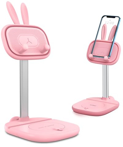 OATSBASF Cute Bunny Tablet Stand for Desk, Adjustable Height Tablet Stand Holder Dock Compatible with Tablet Such as iPad Pro 9.7, 10.5, 12.9 Air Mini, Kindle, Nexus, Tab, E-Reader (4-13) (Pink)