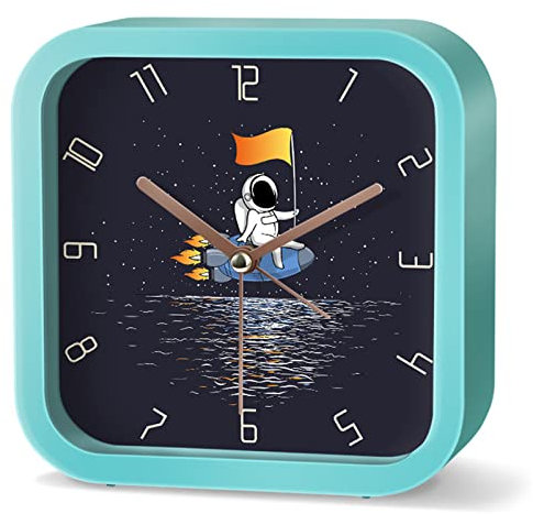 RAILONCH Kinderwecker Für Jungen Mädchen Ohne Ticken Weltraum, Rakete, Astronaut Wake Up Analoger Kinder Wecker, Geburtstagsgeschenke für Kinder (4,Quadrat)