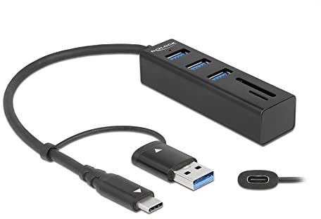 Delock 3 Port USB 3.2 Gen 1 Hub + SD und Micro SD Card Reader