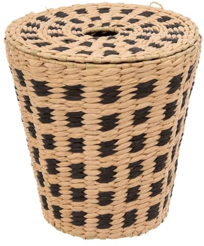 Five - Poubelle de Salle de Bain avec Couvercle tressé Naturel et Noir 7 L