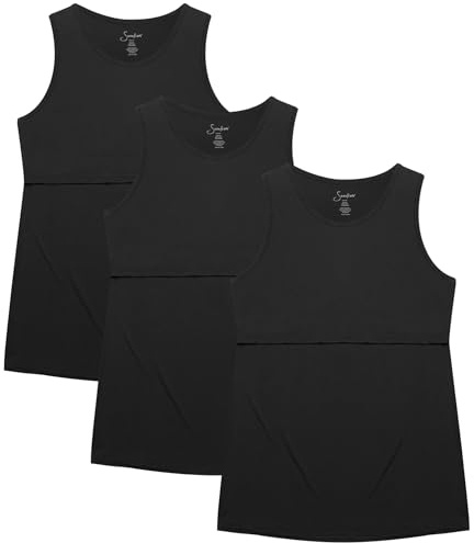 Sosolism Débardeurs de Maternité et d'allaitement Femme Lot de 3 S-XXL | Débardeur allaitement décontracté confortable, accès relevable discret, coton extensible respirant non transparent 200gsm