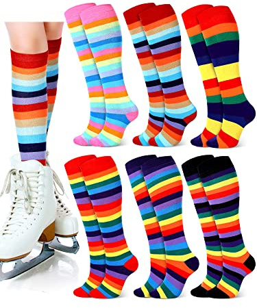 Unittype 6 Pair Rainbow Knee High Socks for Women, Halloween Costume Socks