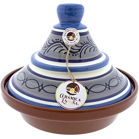 CERÁMICA ESPAÑA | Tajín barro refractario | Tajín marroquí | Tajín cerámica tradicional | Tajín para horno | Tagine | Tajín con tapadera - Modelo M01 | Decoración 100% hecho a mano | 27x27x23 cm