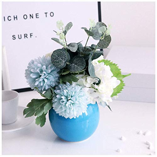 BAZIGA Künstliche Blumen, Hortensie, Chrysantheme, Topfblumen, hängende Topfpflanzen, für Zuhause, Wohnzimmer, Büro, Party, Dekoration (blau)