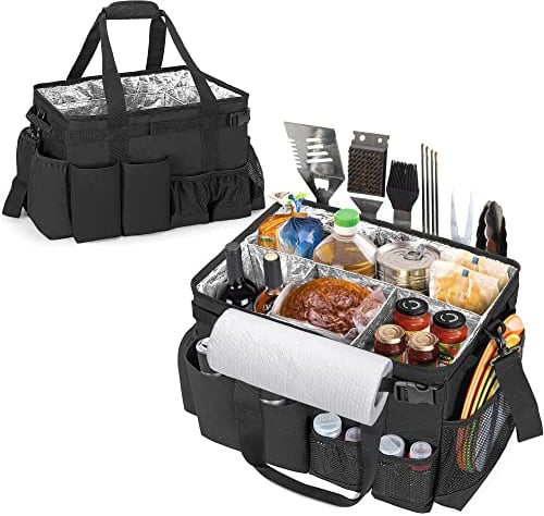 HODRANT Grill Utensilien Caddy mit Papier Handtuchhalter, Große Tasche für Grill Werkzeuge für Tailgating Essentials, Draussen Küchen Zubehör Taschen Organizer für Picknick oder Camping, Nur Tasche