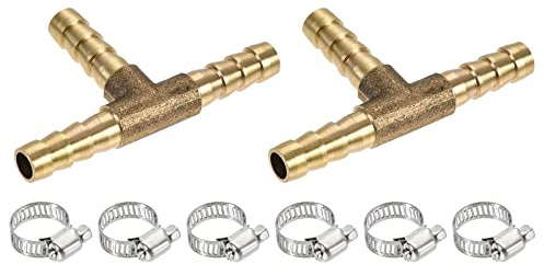 M METERXITY 2 Paquete Espiga Conexiones Manguera 6 mm OD Manguera Conexión | Tubo Conector, Latón, con Manguera Abrazaderas, Aplicar a Agua Combustible, T Forma 3 Vías