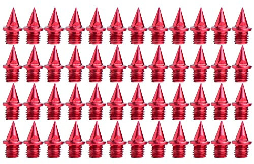 AIDNTBEO 48PCS Clavos de Pista de Acero al Carbono Clavos de Peso más Ligeros de 1/4 Pulgadas para Track Werch Sprint Sports Short Running Shoes,Red