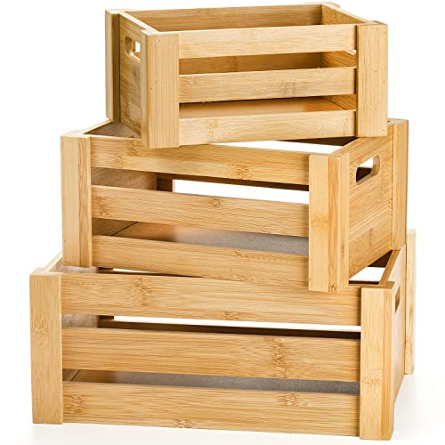 Lawei 3 Stück Bambus Nistkästen mit Griffen, Rustikale Dekorative Aufbewahrungsbehälter Box, Kistenbox für Display, Bauernhaus Bambus Korb Behälter für Obst, Gemüse, Küche, Büro, Schlafzimmer, Schrank